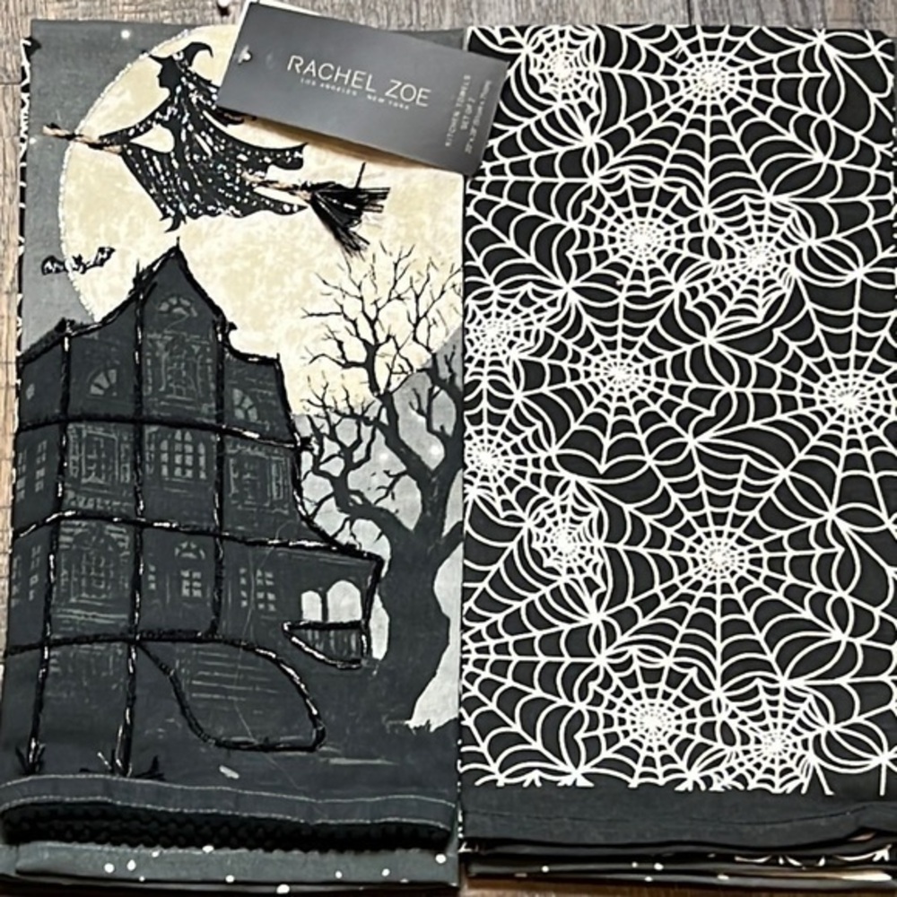 HOLIDAY - Rachel Zoe - ‘Haunted House’ Dish Towels (2) NWT. Last One! Firm!